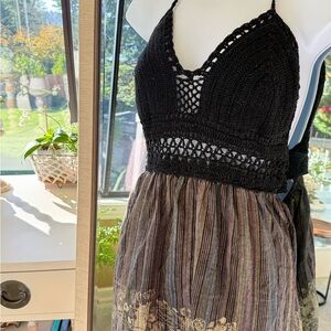 Black Crochet Halter Top Dress
